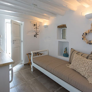 The sofa of the apartment in Sifnos